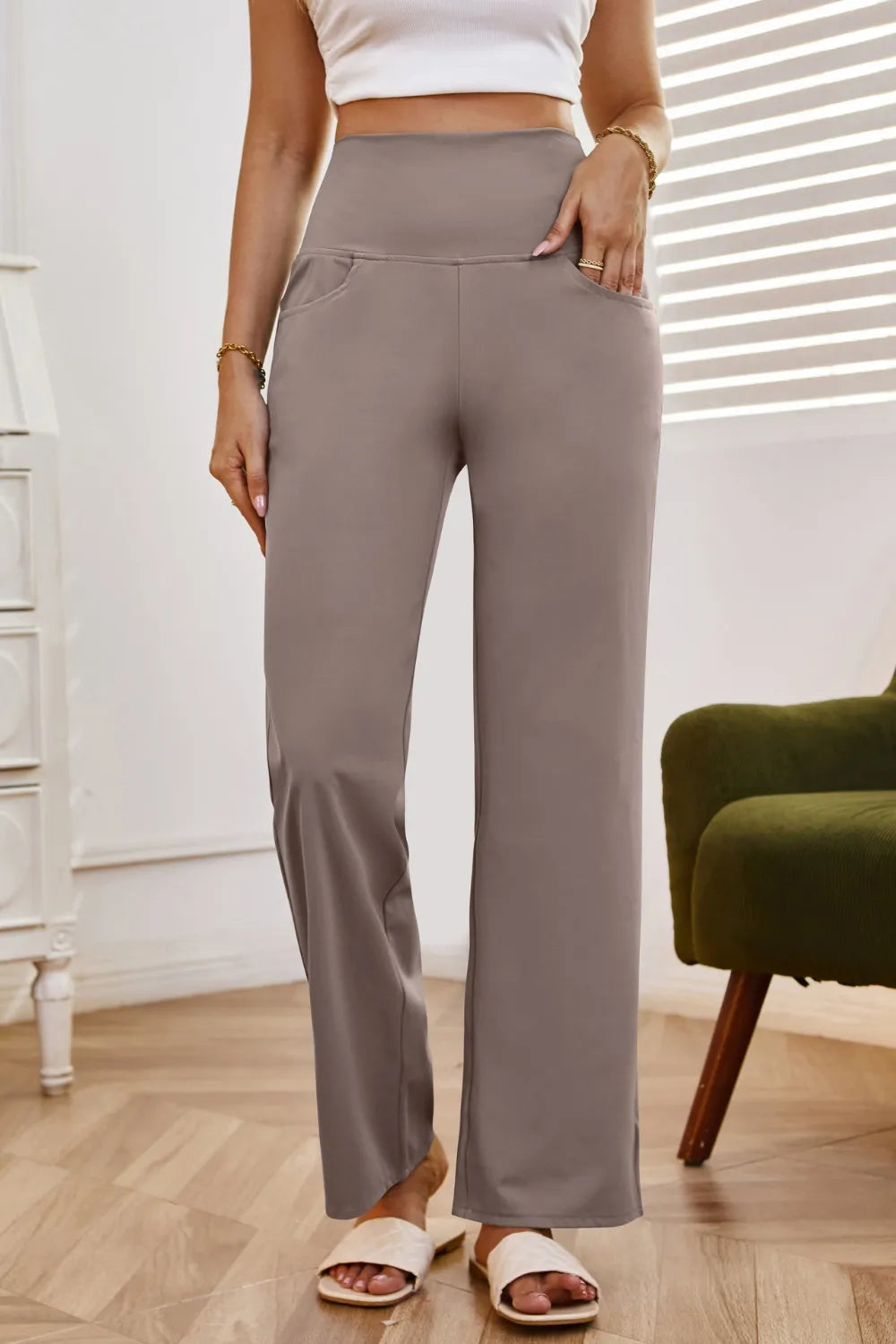 High Waist Wide Leg Pants with Pockets.