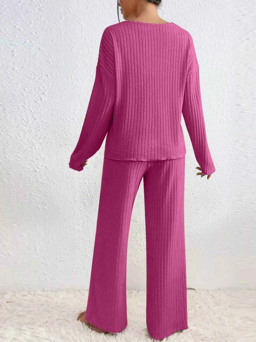 Ribbed V-Neck Top and Pants Set