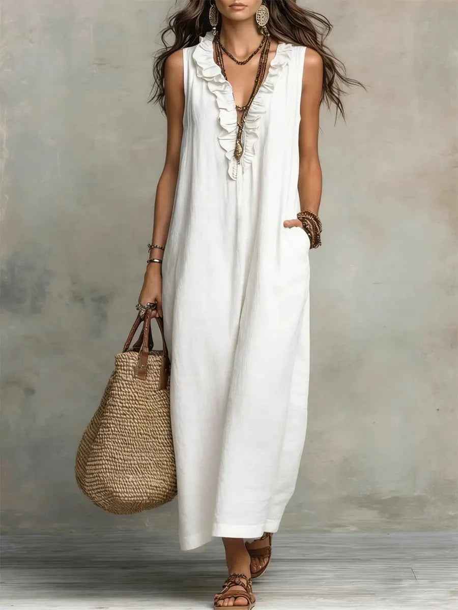 V-neck Ruffled-design Womens Dress