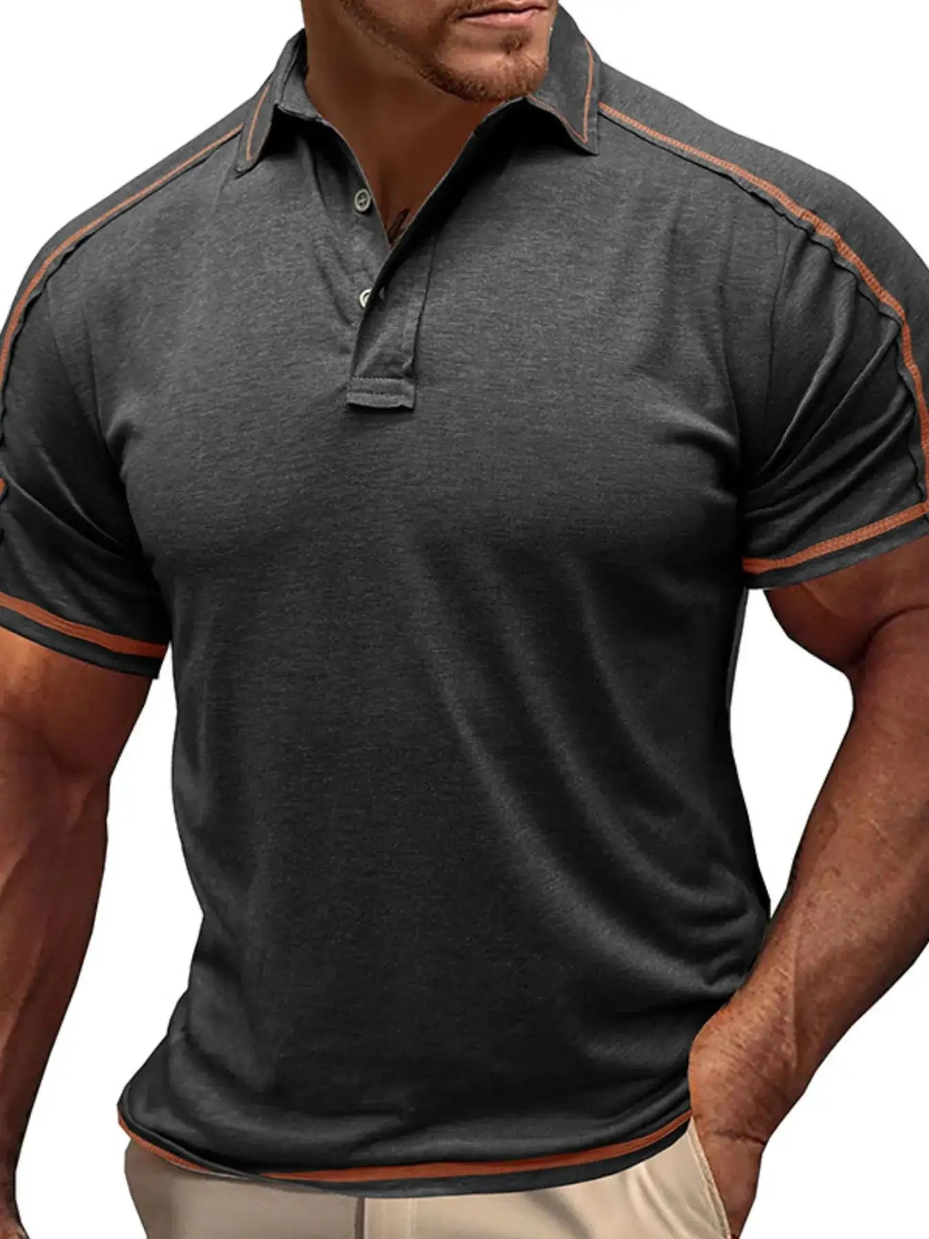 Men's Collared Neck Polo Shirt with Contrast Piping.