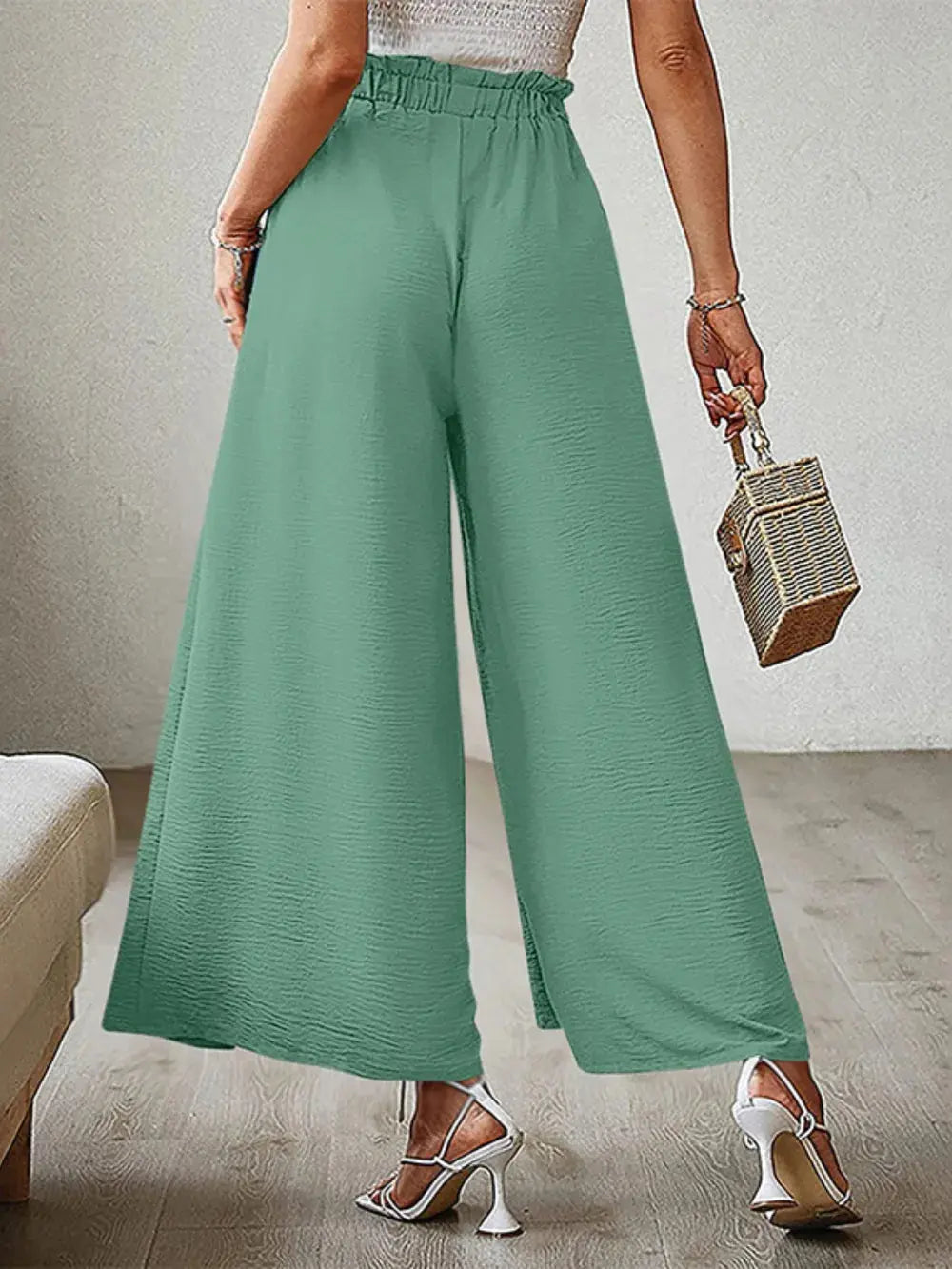 Tied Slit Wide Leg Pants.