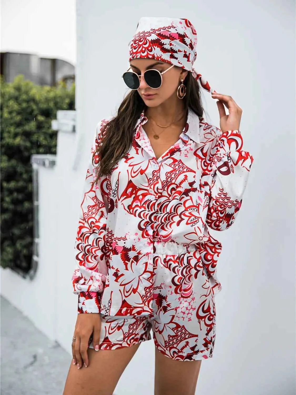 Long Sleeve Shirt and Shorts Set womem