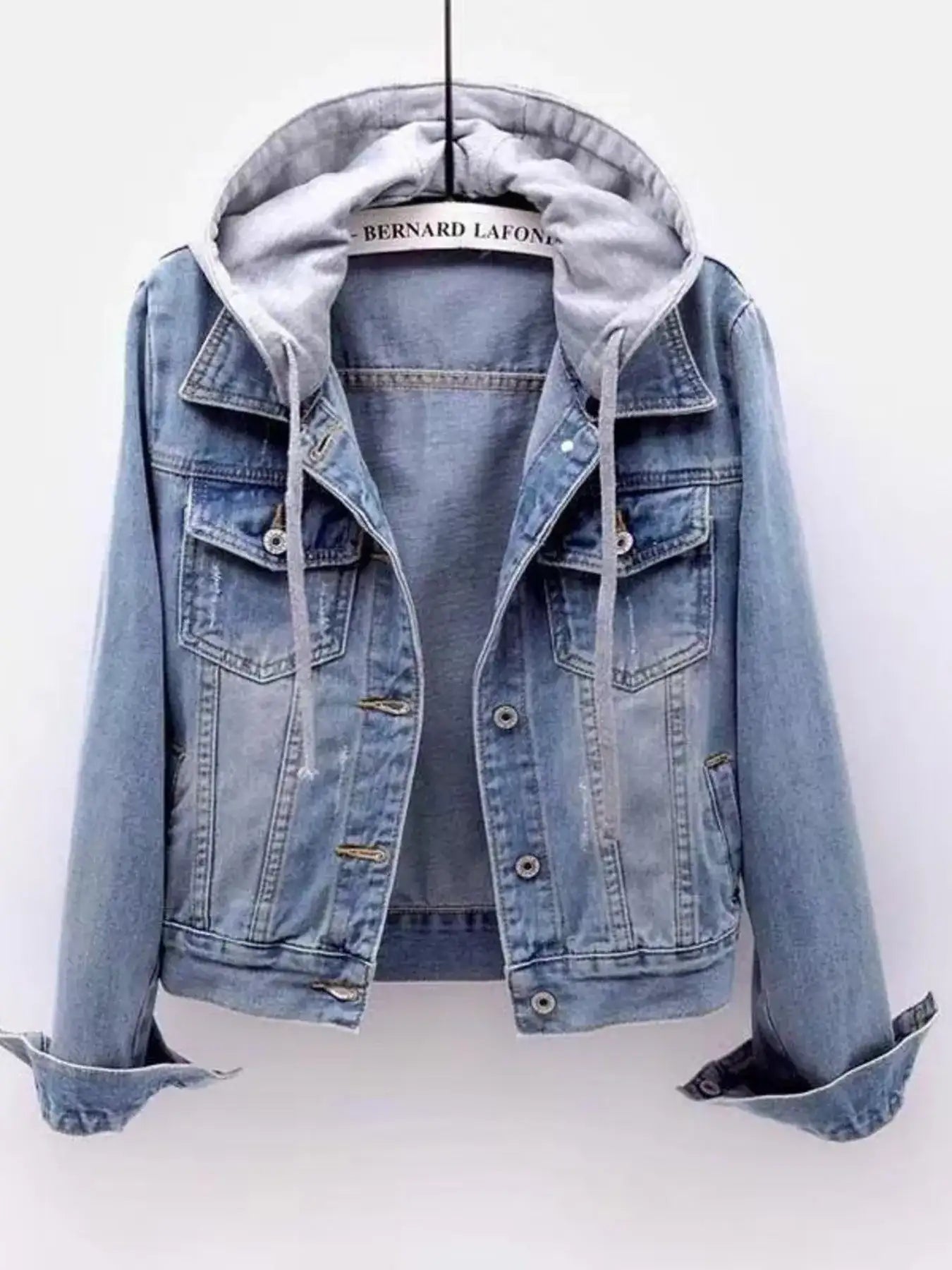 Full Size Button Up Drawstring Hooded Denim Jacket Plus Size.