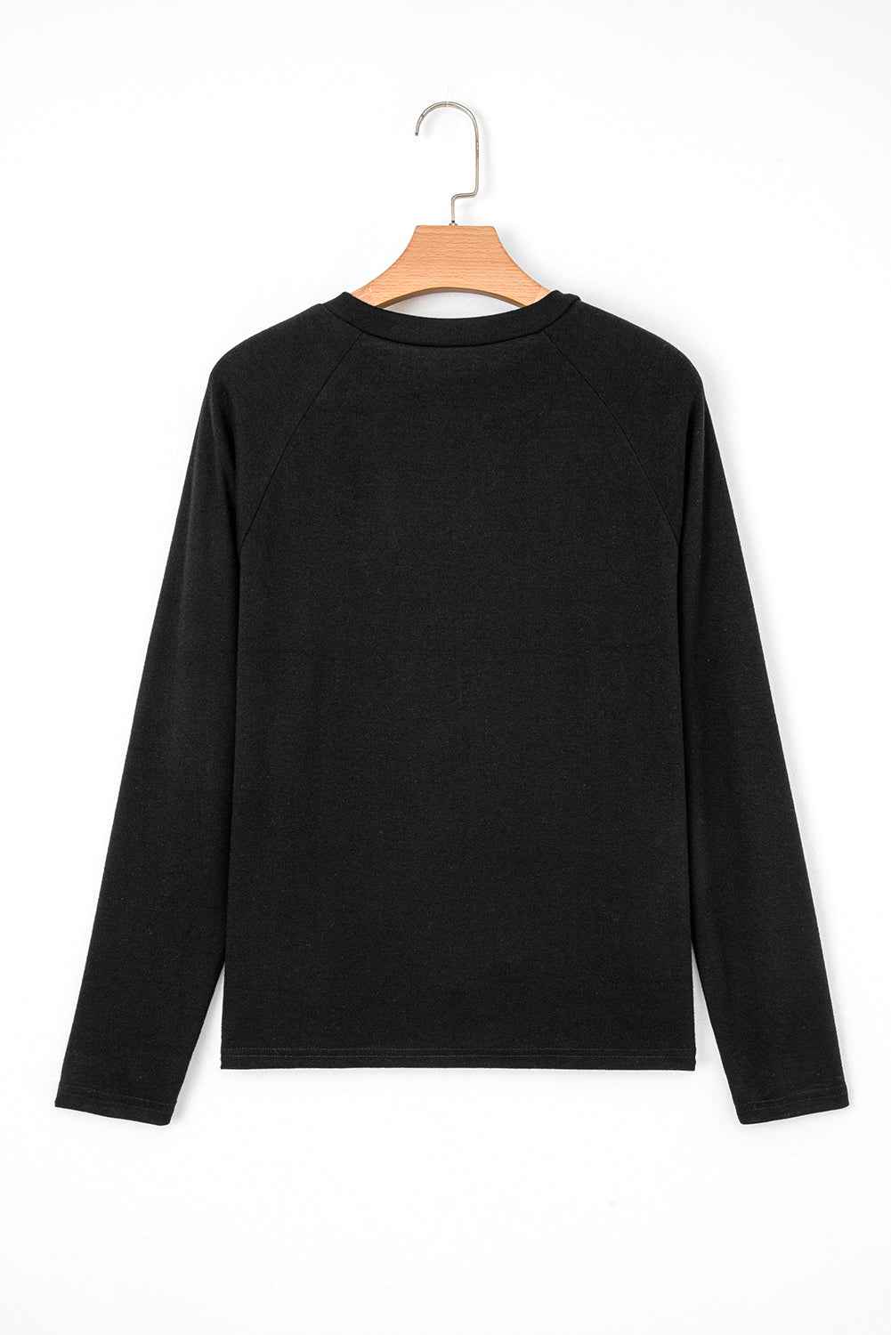 Black Solid Color Seam Detail Raglan Long Sleeve Top