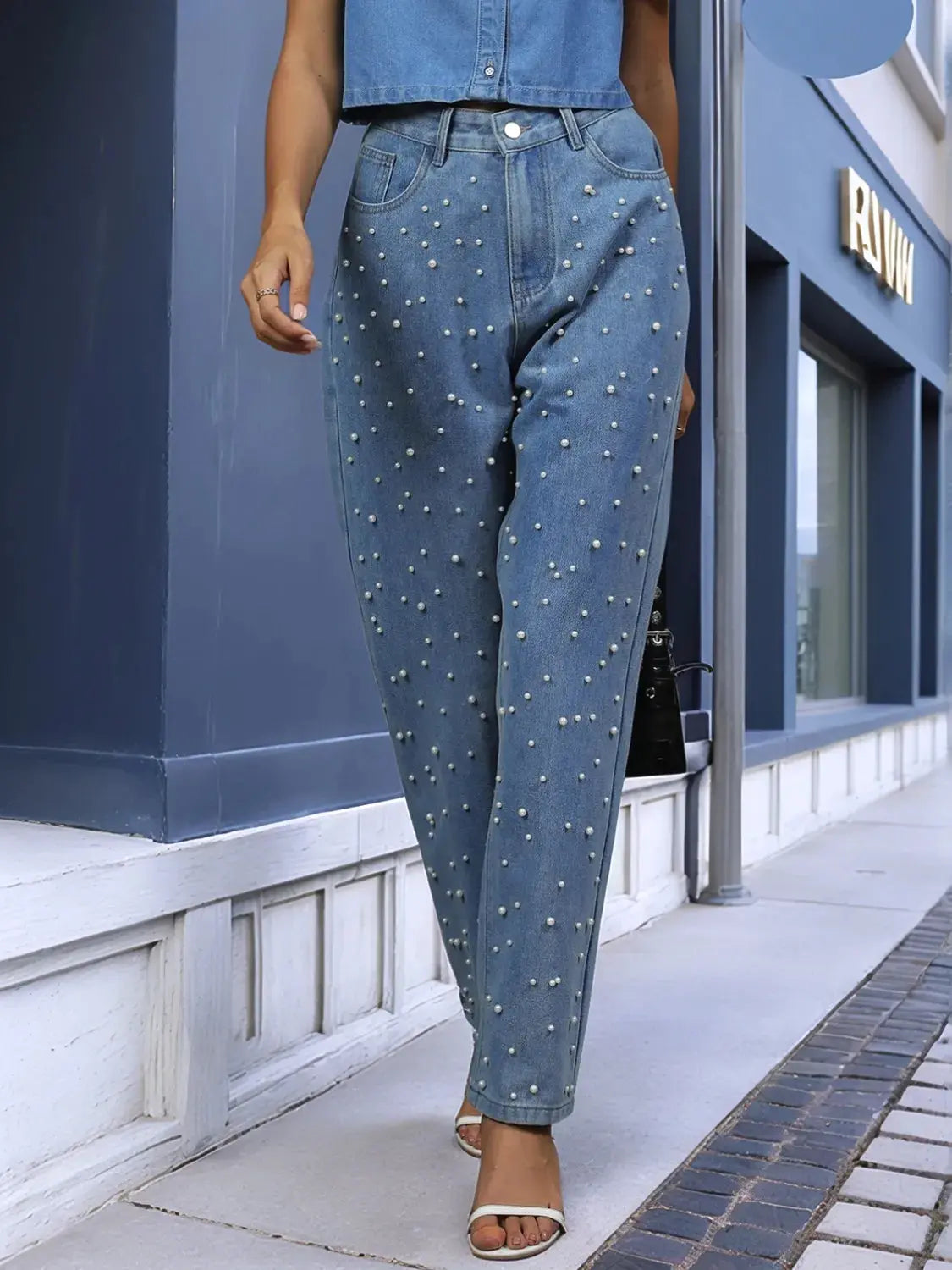 Pearl Detail Jeans with Pockets.