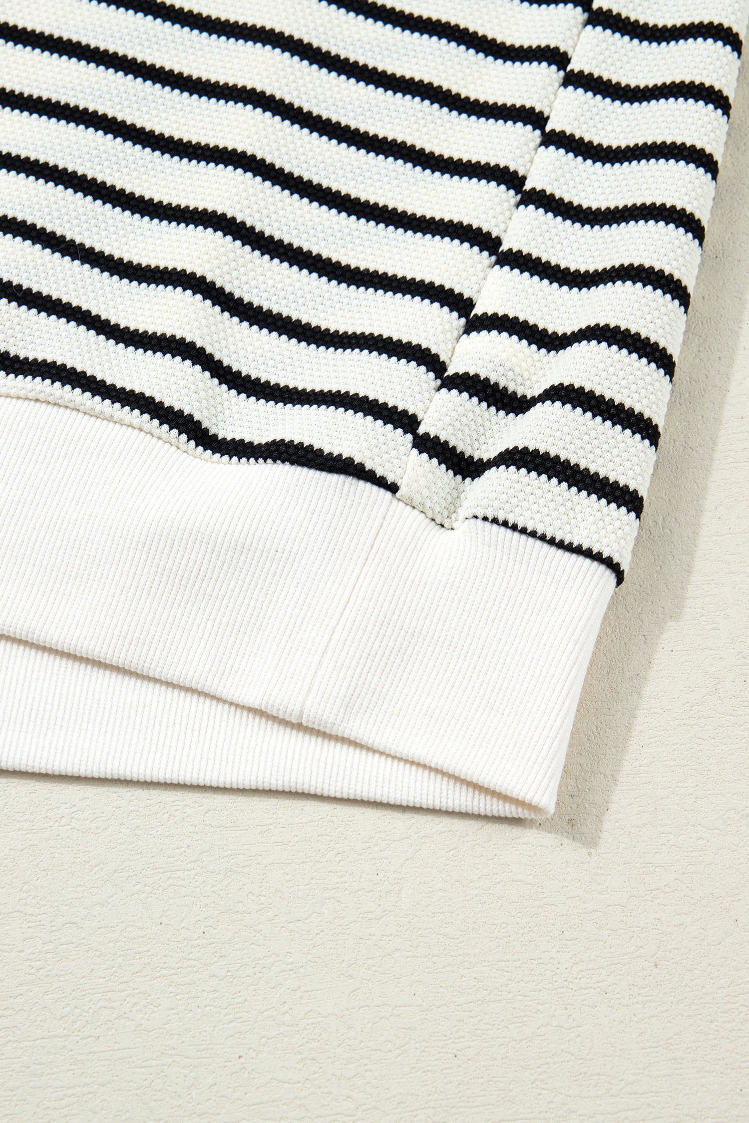 White Stripe Ruffle Trim Drop Shoulder Top Drawstring Loose Pant Set