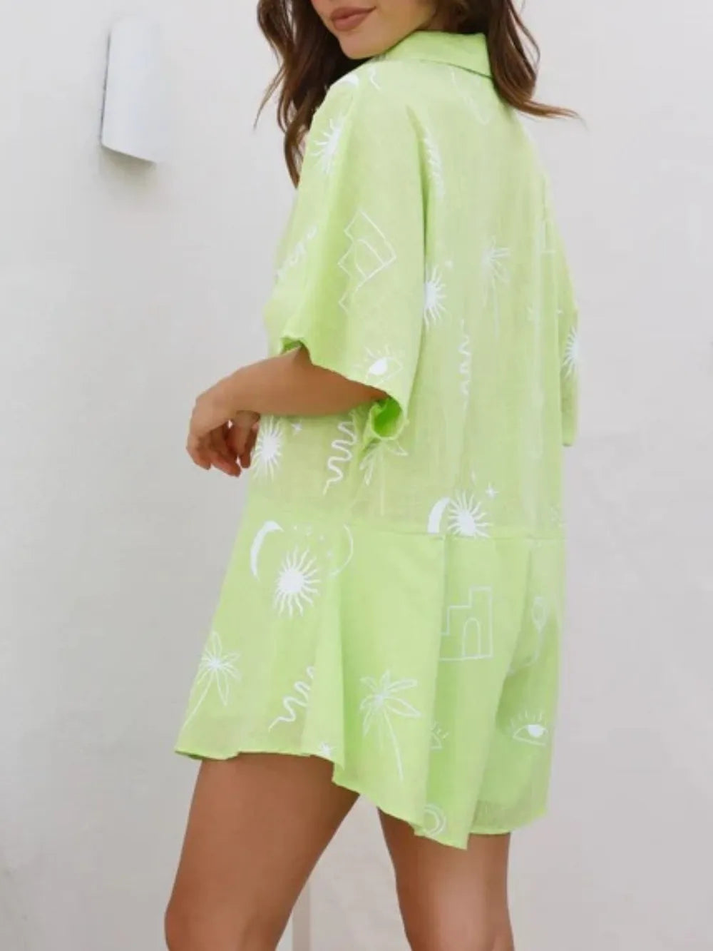 Printed Collared Neck Half Sleeve Romper.