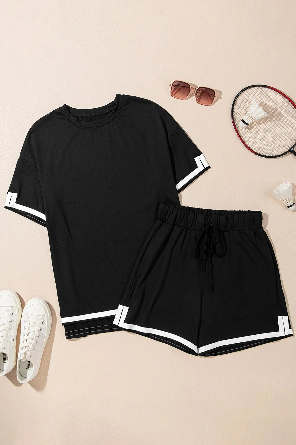 Contrast Trim Tee and Shorts Set - CHIC TB