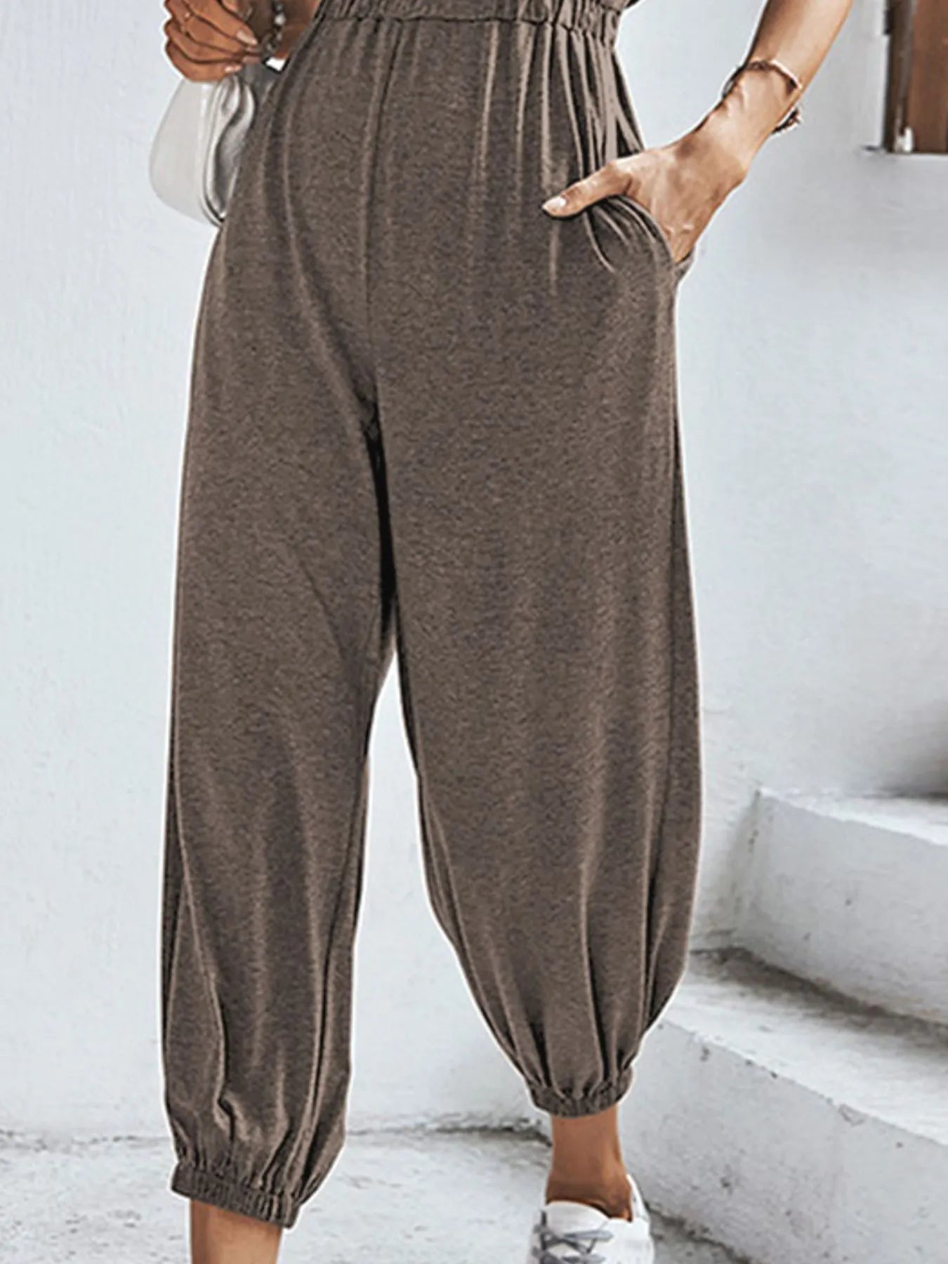 Flutter Sleeve Elastic Waist Jumpsuit.