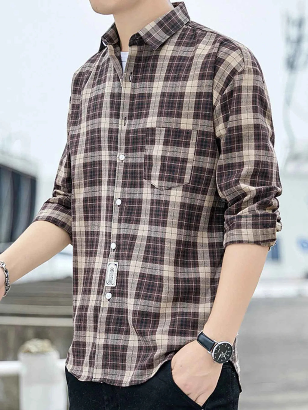 Men's Plus Size Casual Plaid Long Sleeve Shirt