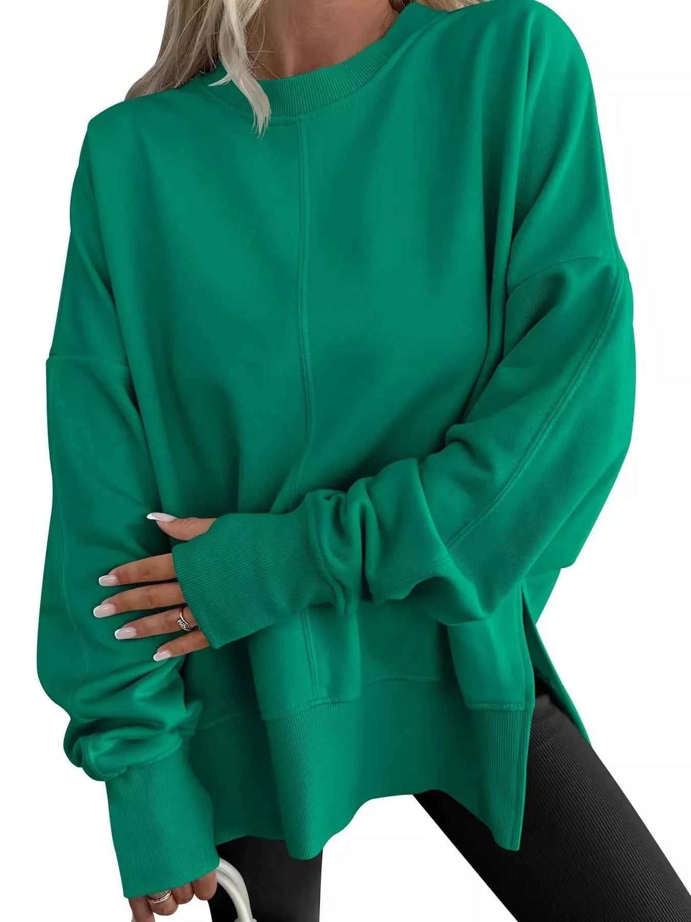 Side Slit Round Neck Long Sleeve Sweatshirt