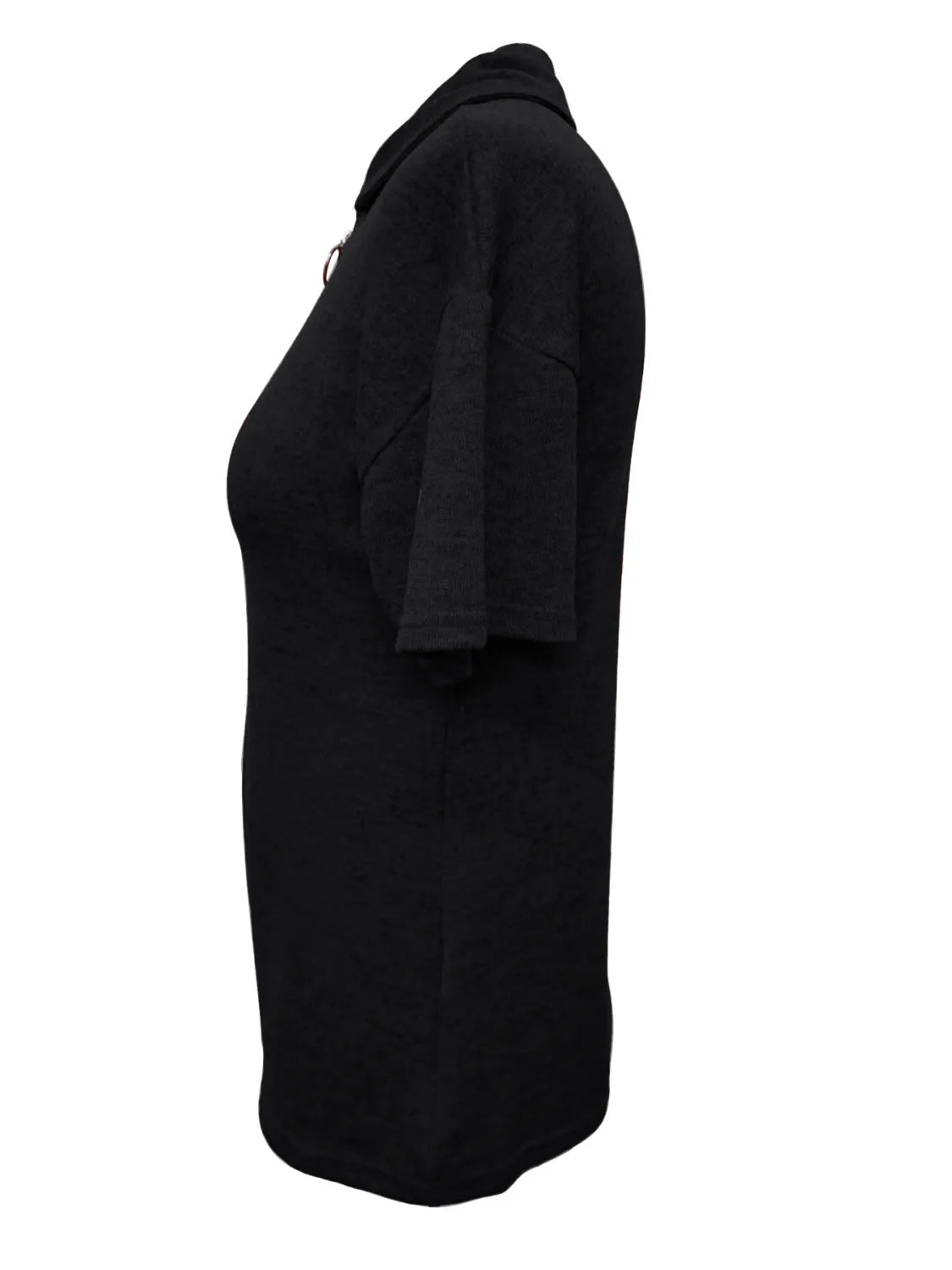 Zip Collar Short Sleeve Top.