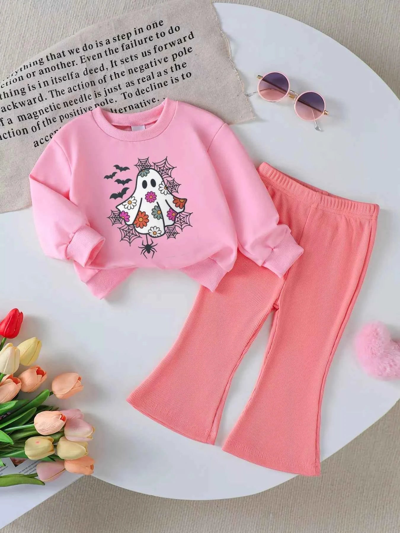 Children's Halloween Graphic Sweatshirt and Flare Pants Set