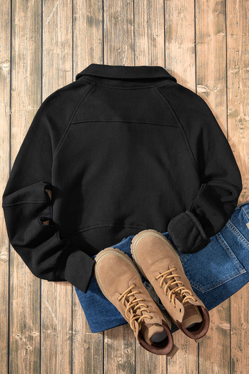 Black Fleece Lined Zip Up Stand Collar Thumbhole Sleeve Sweatshirt Dear-Lover Dropshipping