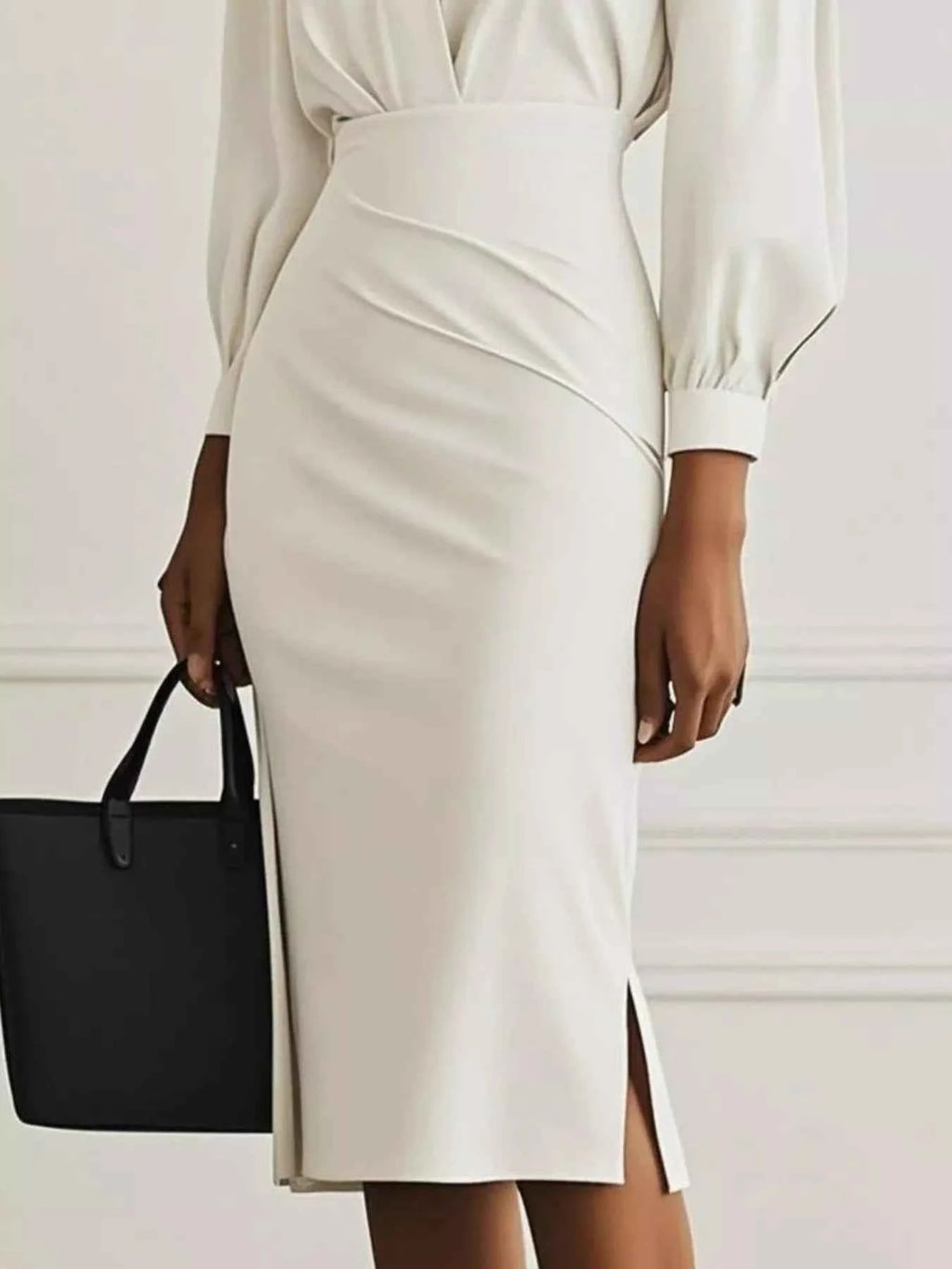 Ruched Midi Shirt Dress with Side Slit