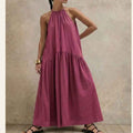 Halter-neck Sleeveless Cotton-linen Dress