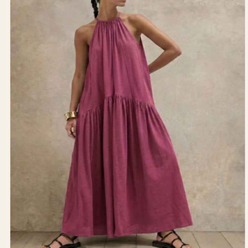 Halter-neck Sleeveless Cotton-linen Dress
