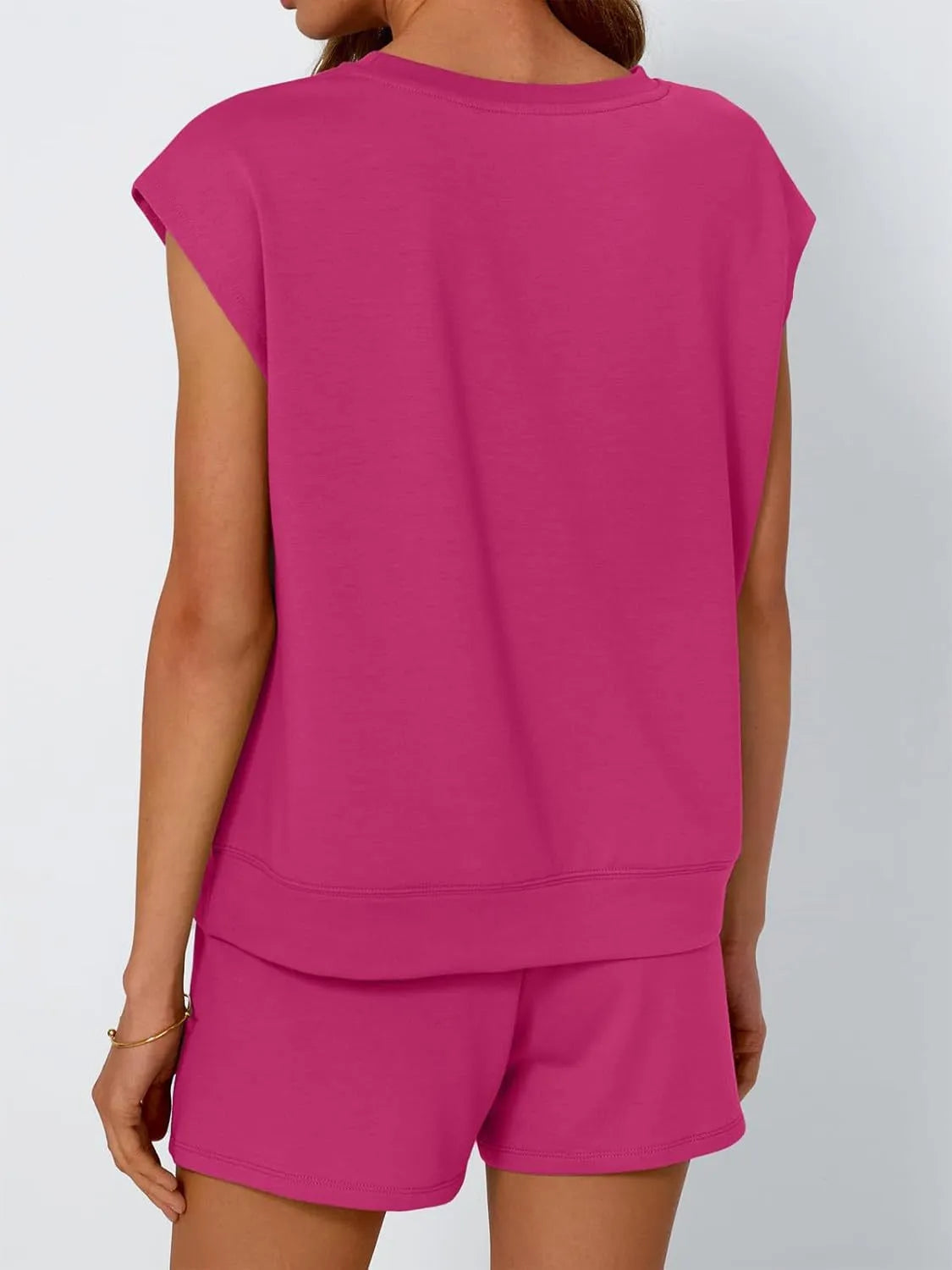 Round Neck Cap Sleeve Top and Shorts Set - CHIC TB