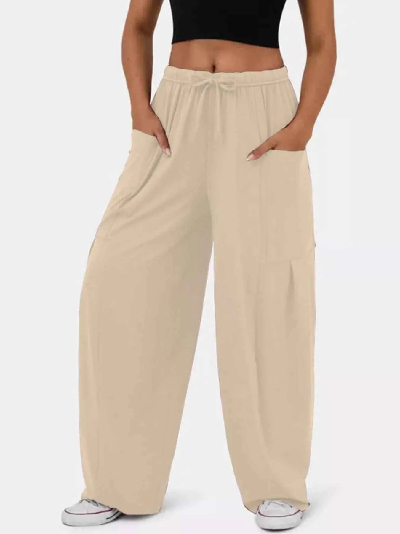 Drawstring Wide Leg Pants.