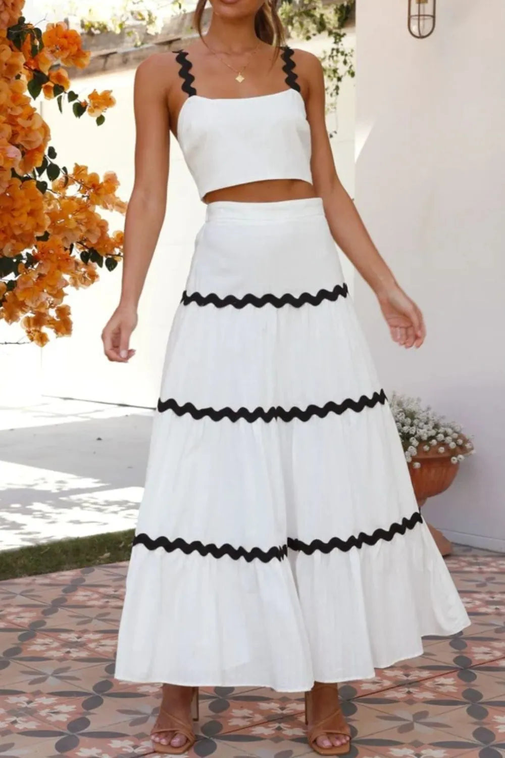 Contrast Trim Cami and Skirt Set - CHIC TB