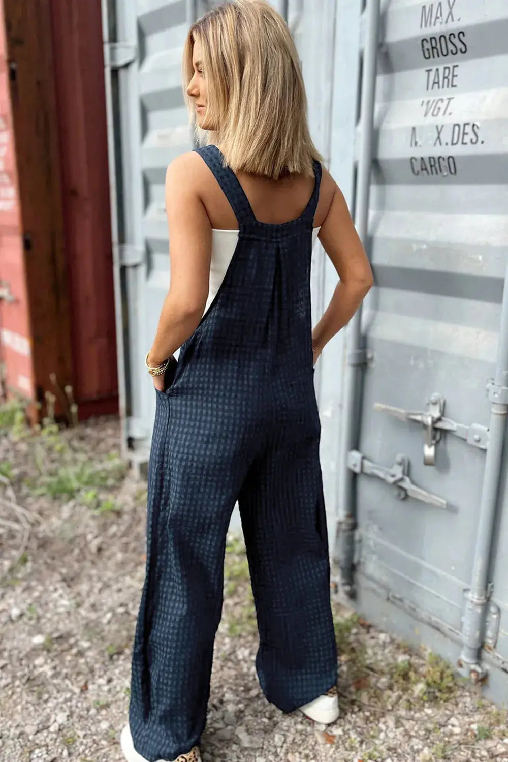 Plaid Wide Strap Wide Leg Overalls.