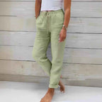 Solid Color Cotton Linen Wide Leg Pants High Waist Loose Fit Casual Trousers