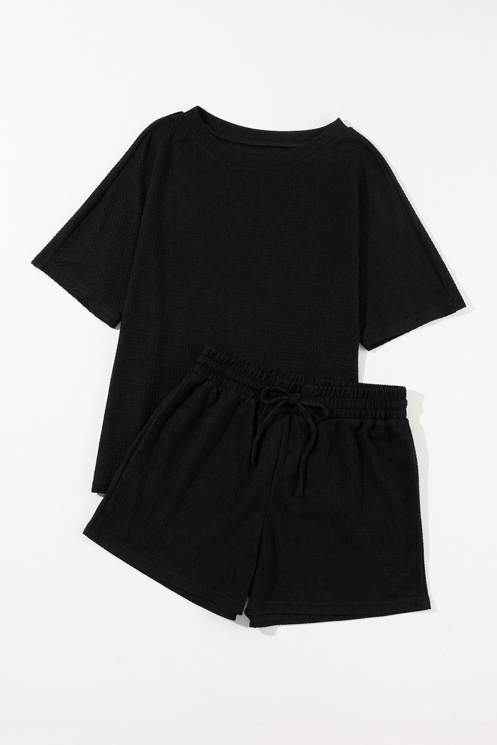 Black Casual Textured Tee and Drawstring Shorts Set Dear-Lover Dropshipping