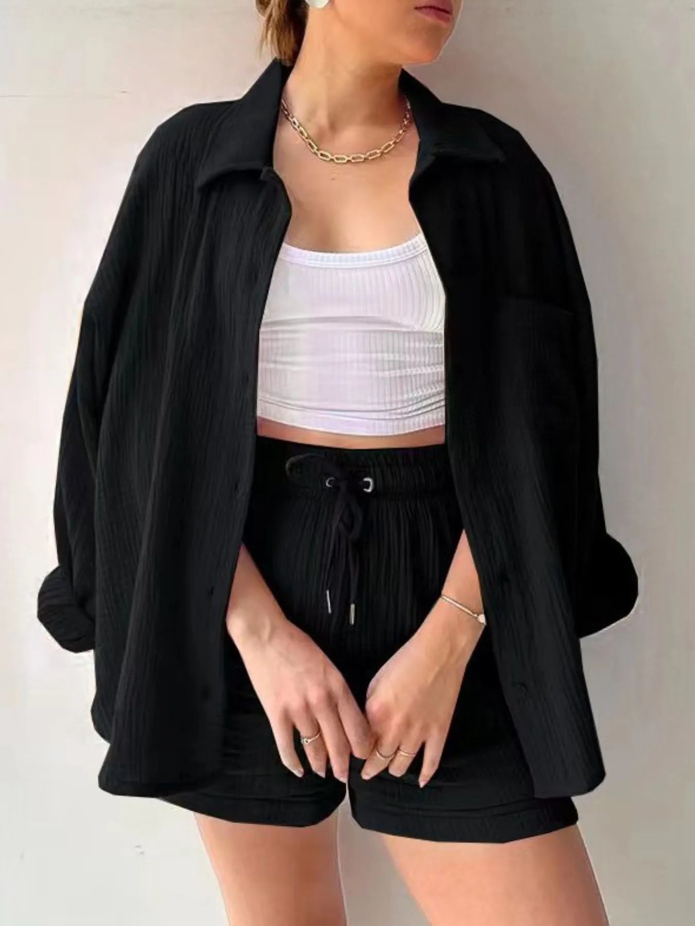 Button Up Shirt and Shorts Set for women.