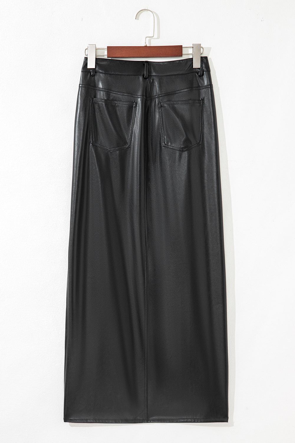Black Faux Leather Side Slit Maxi Skirt Dear-Lover Dropshipping