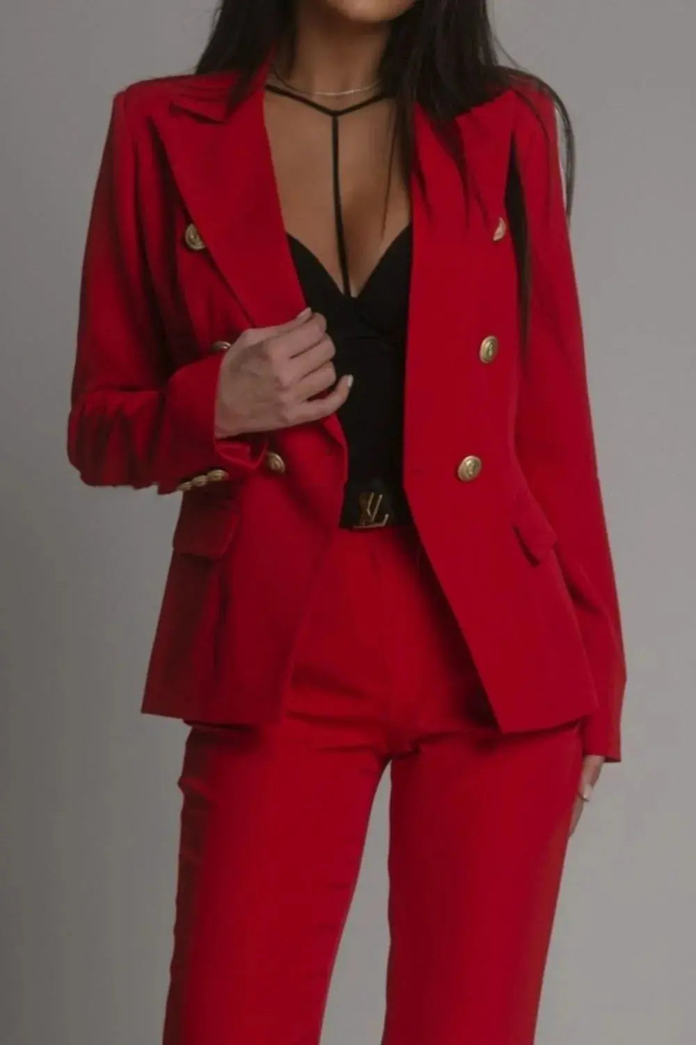 Long Sleeve Blazer and Pants Set Plus Size - CHIC TB