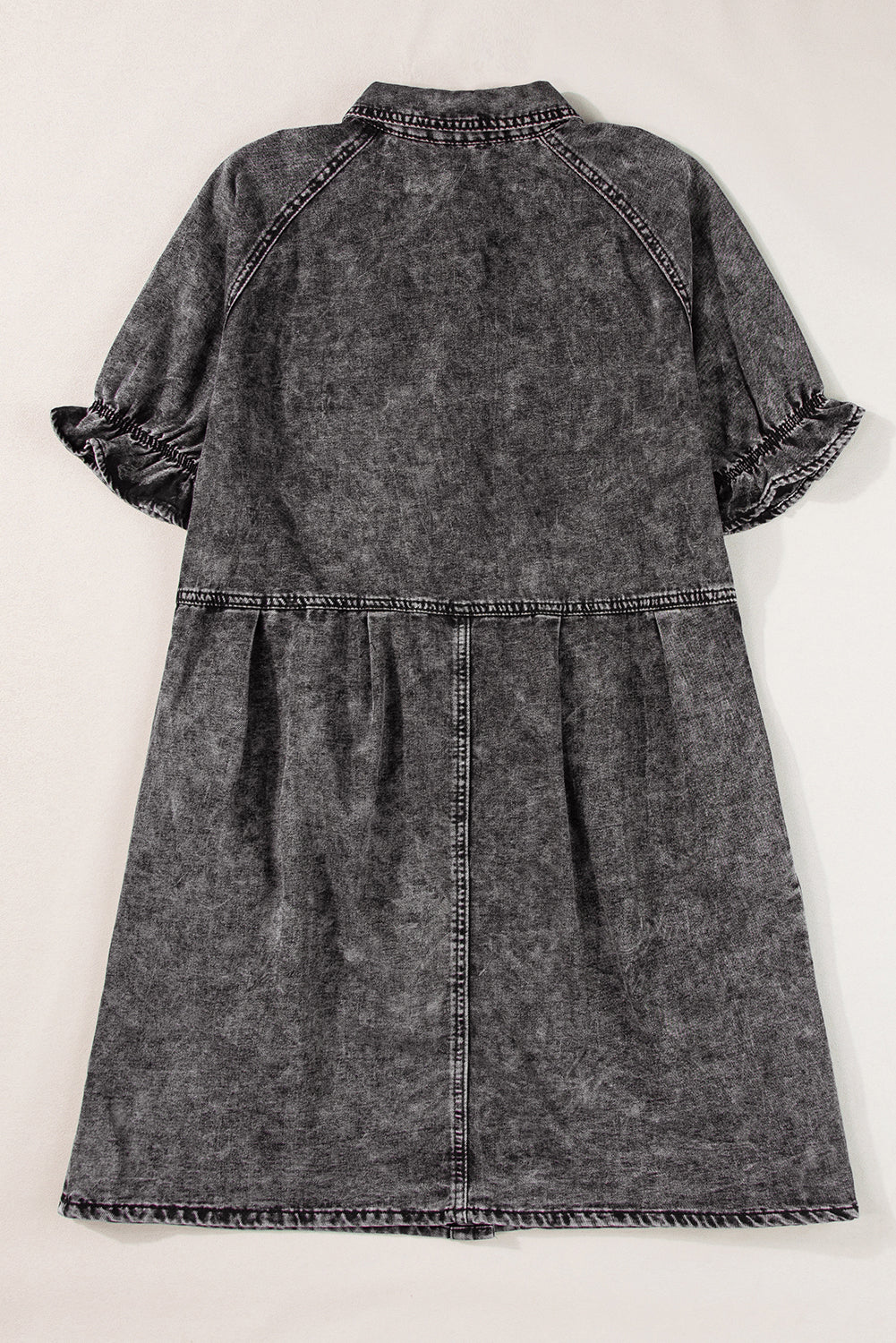 Medium Grey Mineral Wash Ruffled Short Sleeve Buttoned Denim Dress Dear-Lover Dropshipping