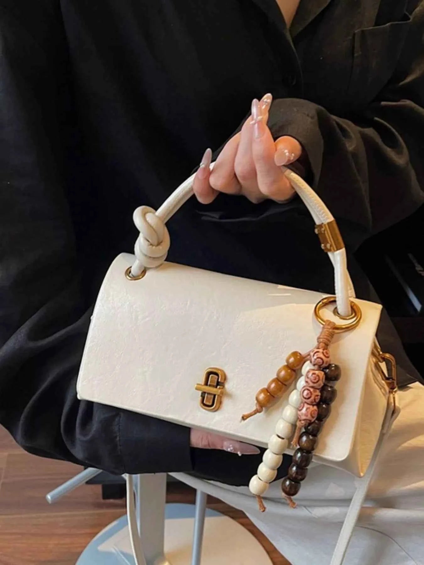 Leather Crossbody Bag with Bead Charm