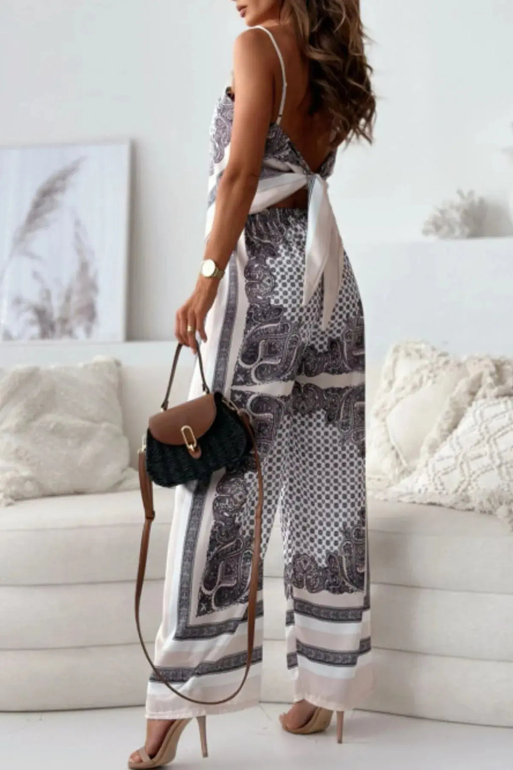 Printed Cami and Wide Leg Pants Set.