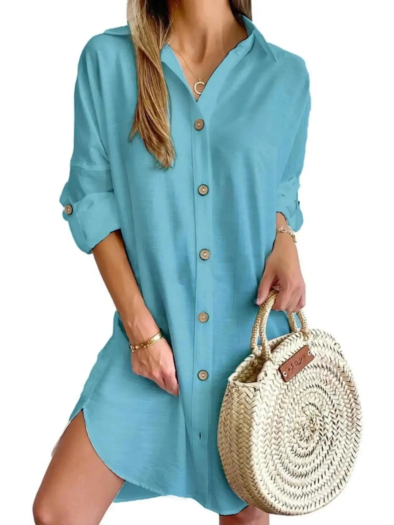 Button Down Long Sleeve Shirt Dress.