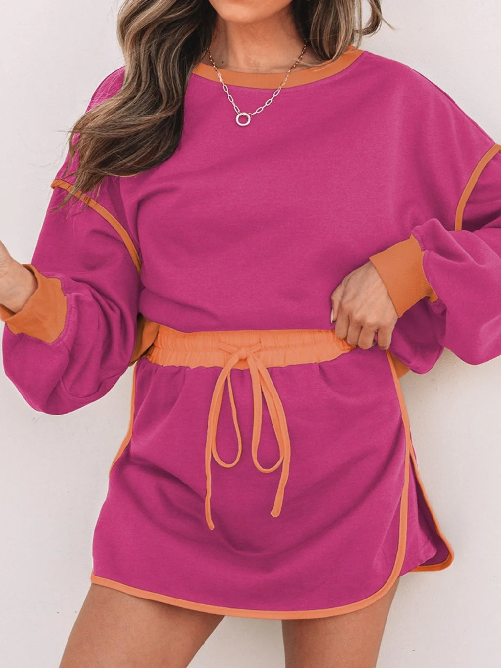 Contrast Trim Long Sleeve Top and Skort Set.