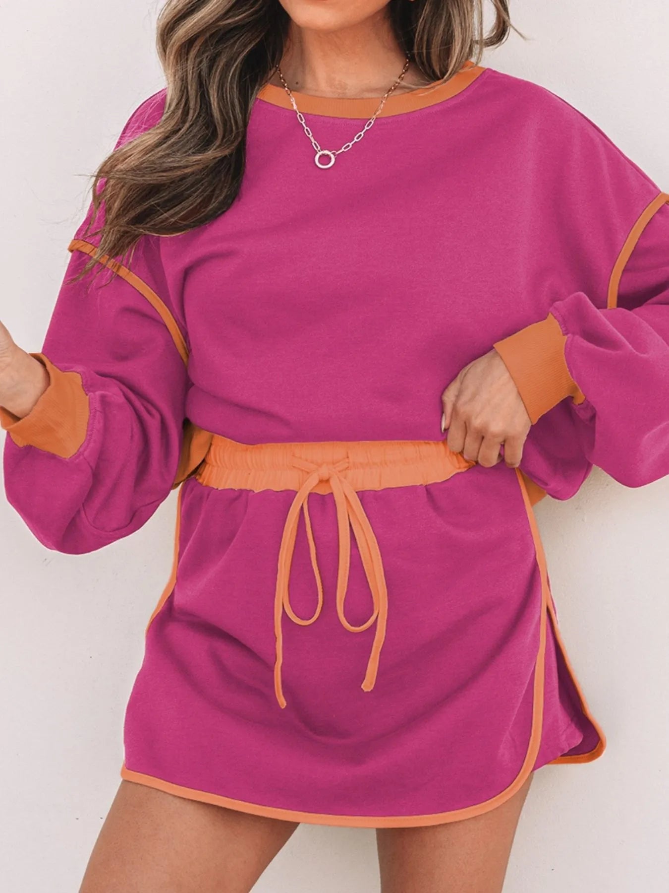 Contrast Trim Long Sleeve Top and Skort Set.