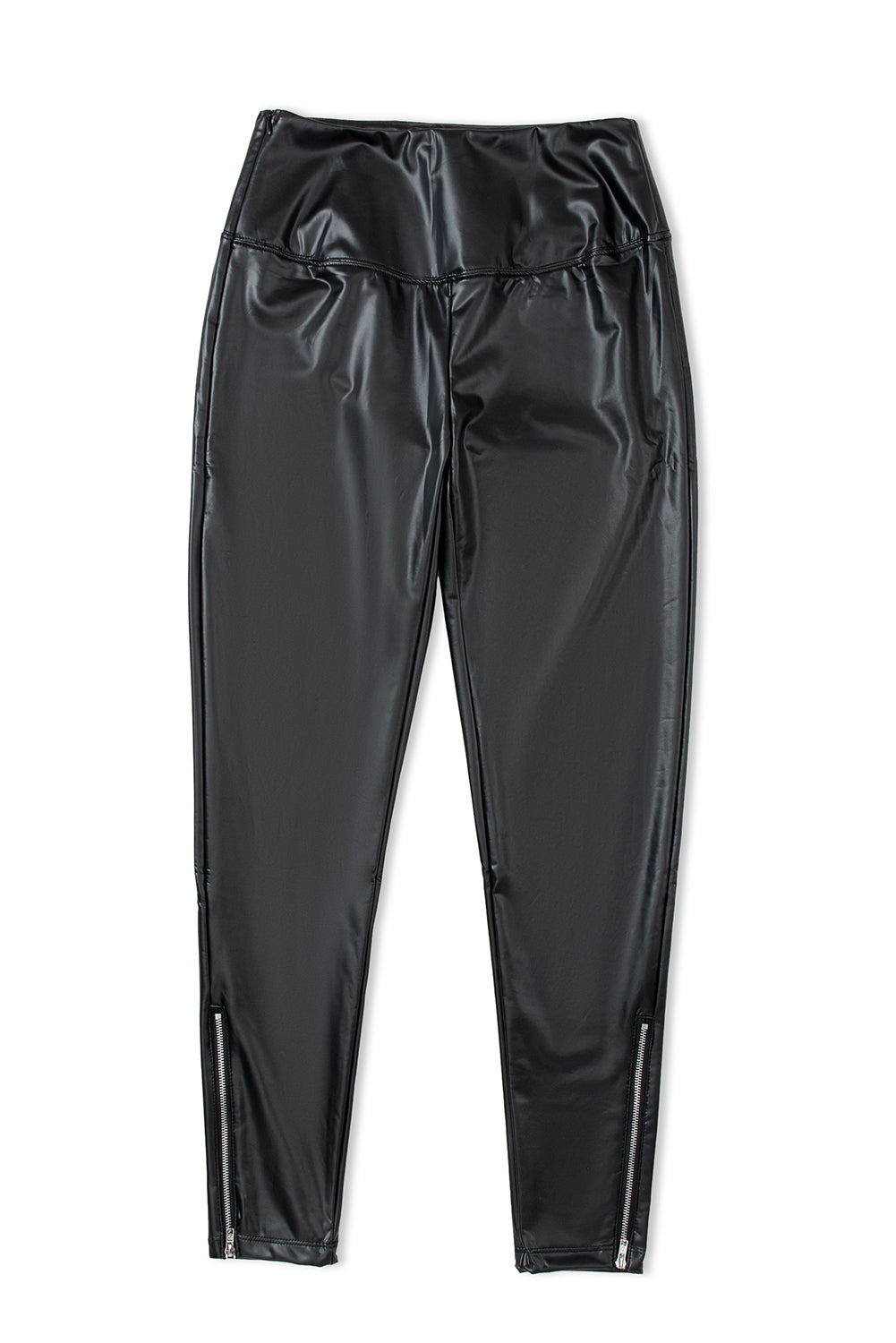 Black Faux Leather Zipped Detail Leggings Dear-Lover Dropshipping