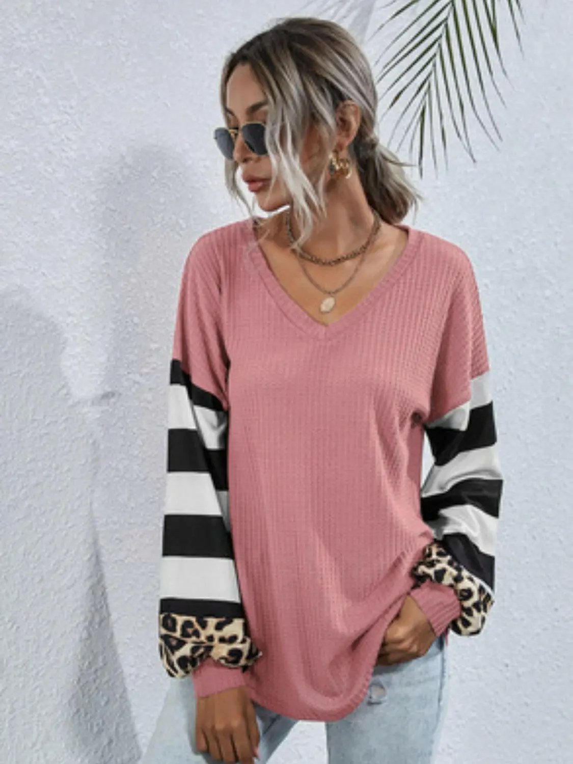 Leopard Striped Waffle-Knit Top.