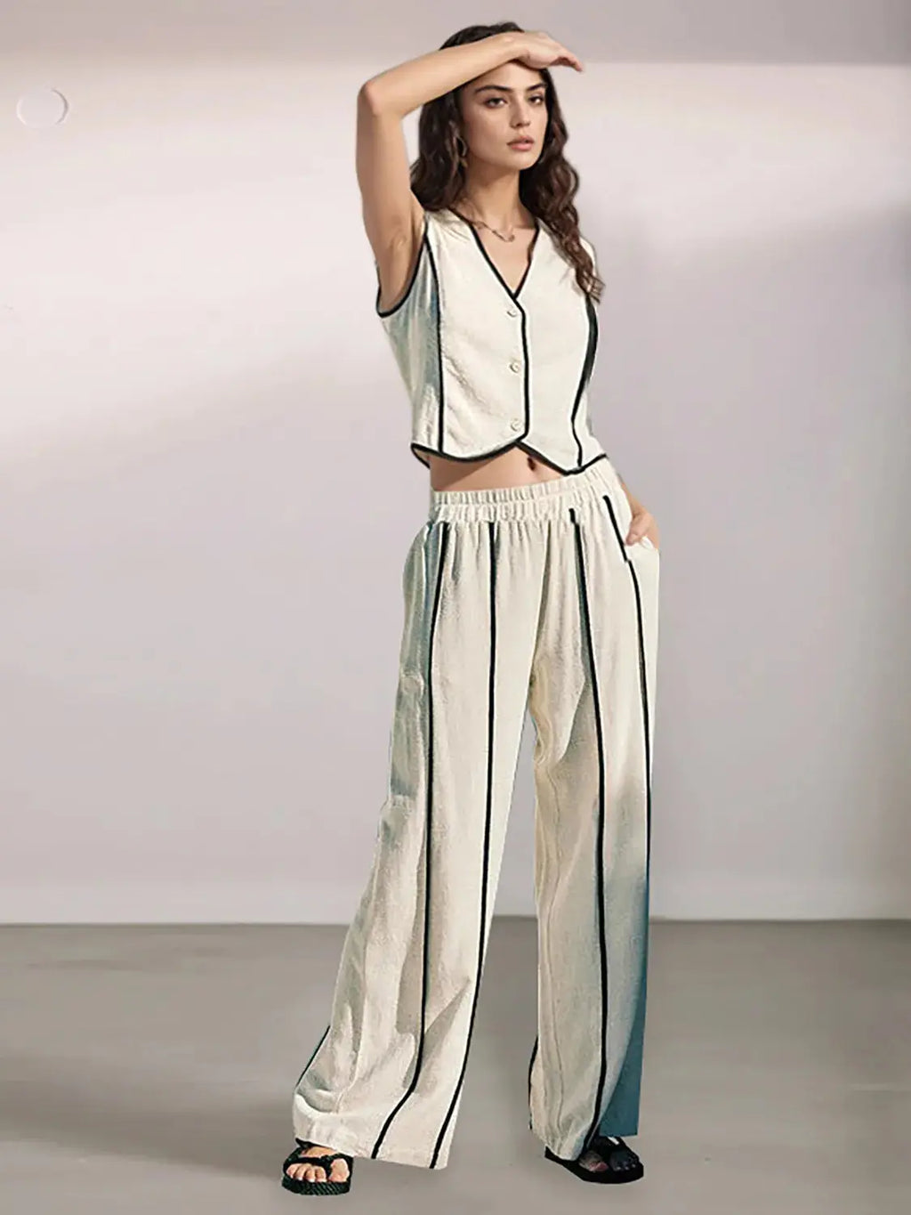 Stripe Vest and Pants Two-Piece Set.