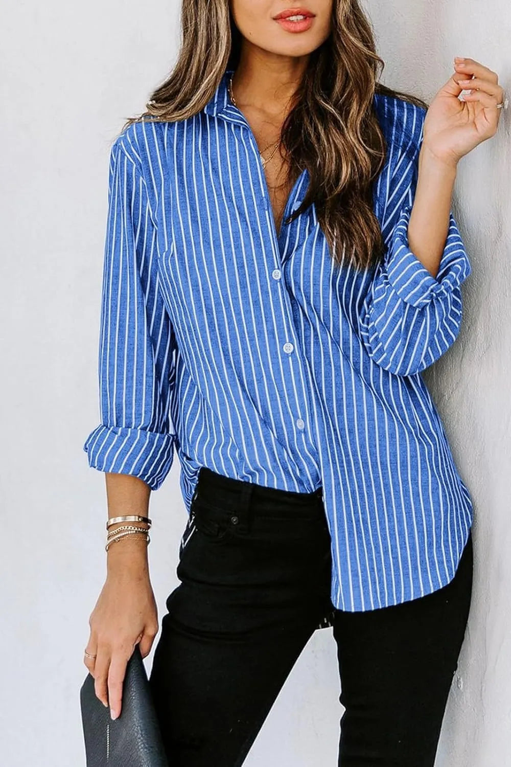 Lovelet Striped Button Up Long Sleeve Shirt.
