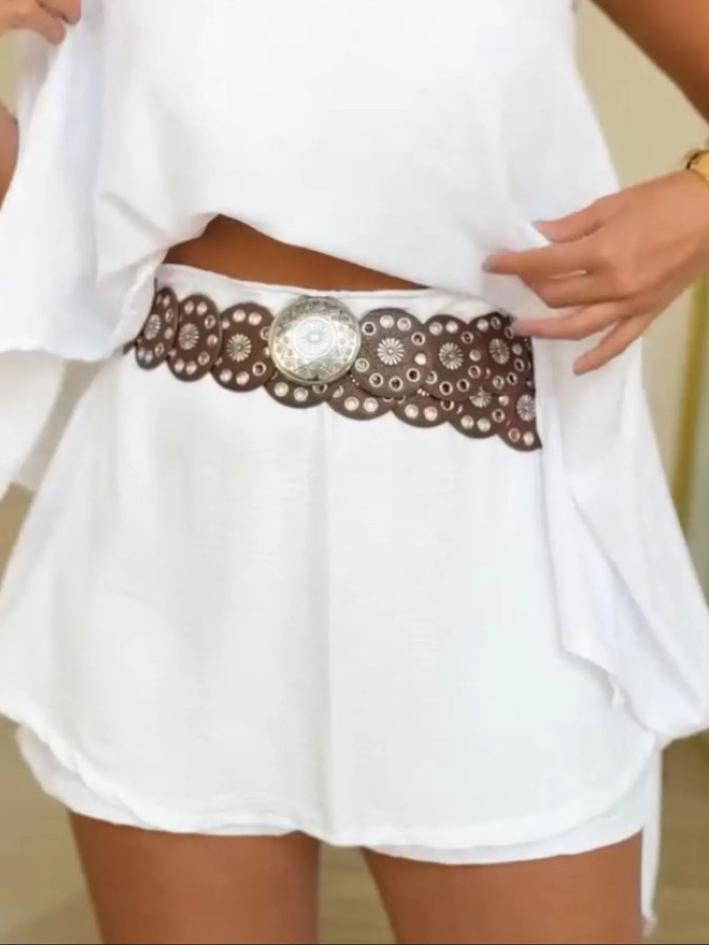 Side Slit Top and Mini Skirt Set.