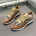 New Womens Leopard-Print Lace-Up Wedge Sneakers With Chunky Sole