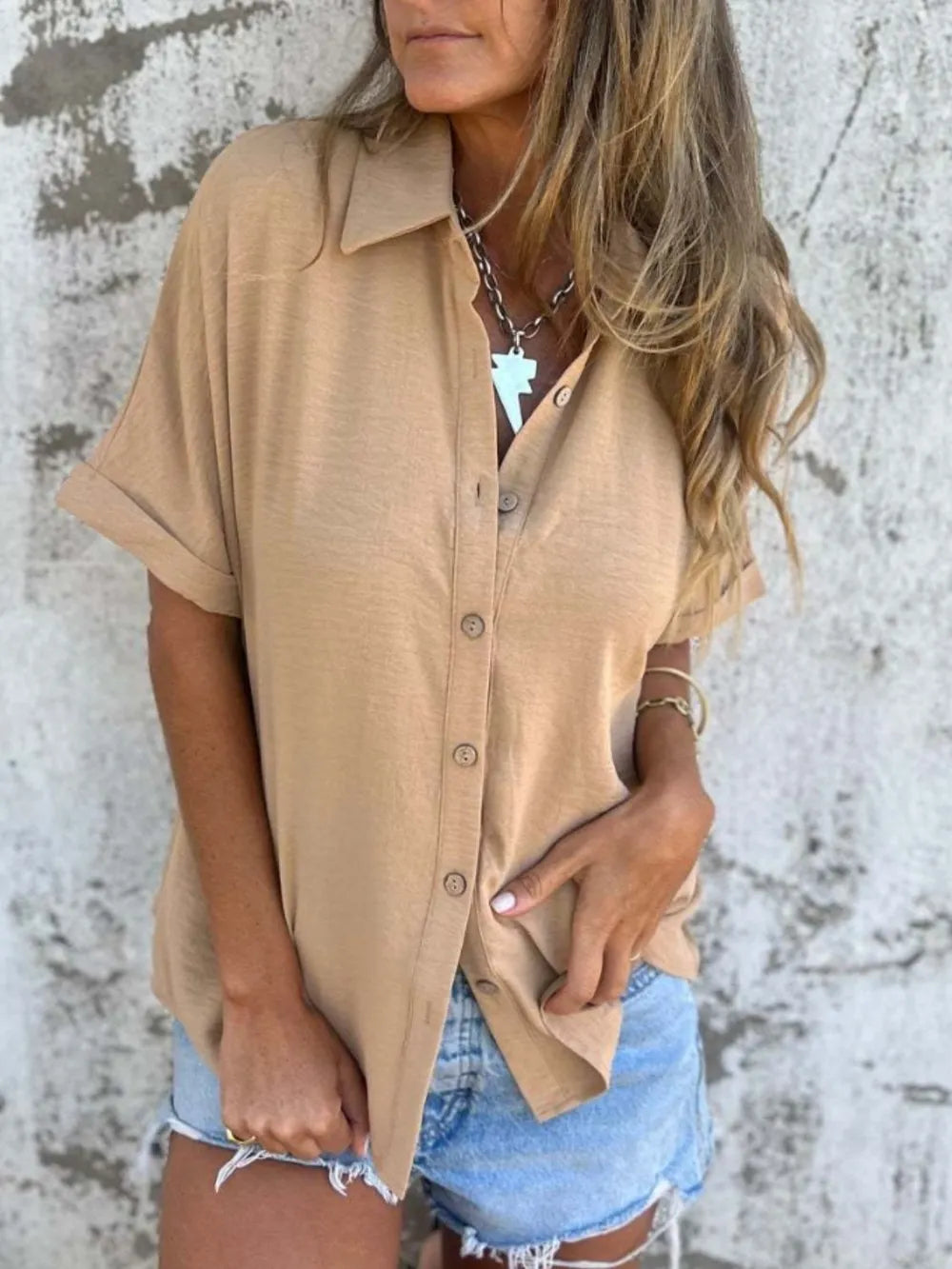 Button Down Short Sleeve Shirt Plus Size.
