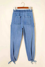 Drawstring Elastic Waist Pocketed Loose Jeans