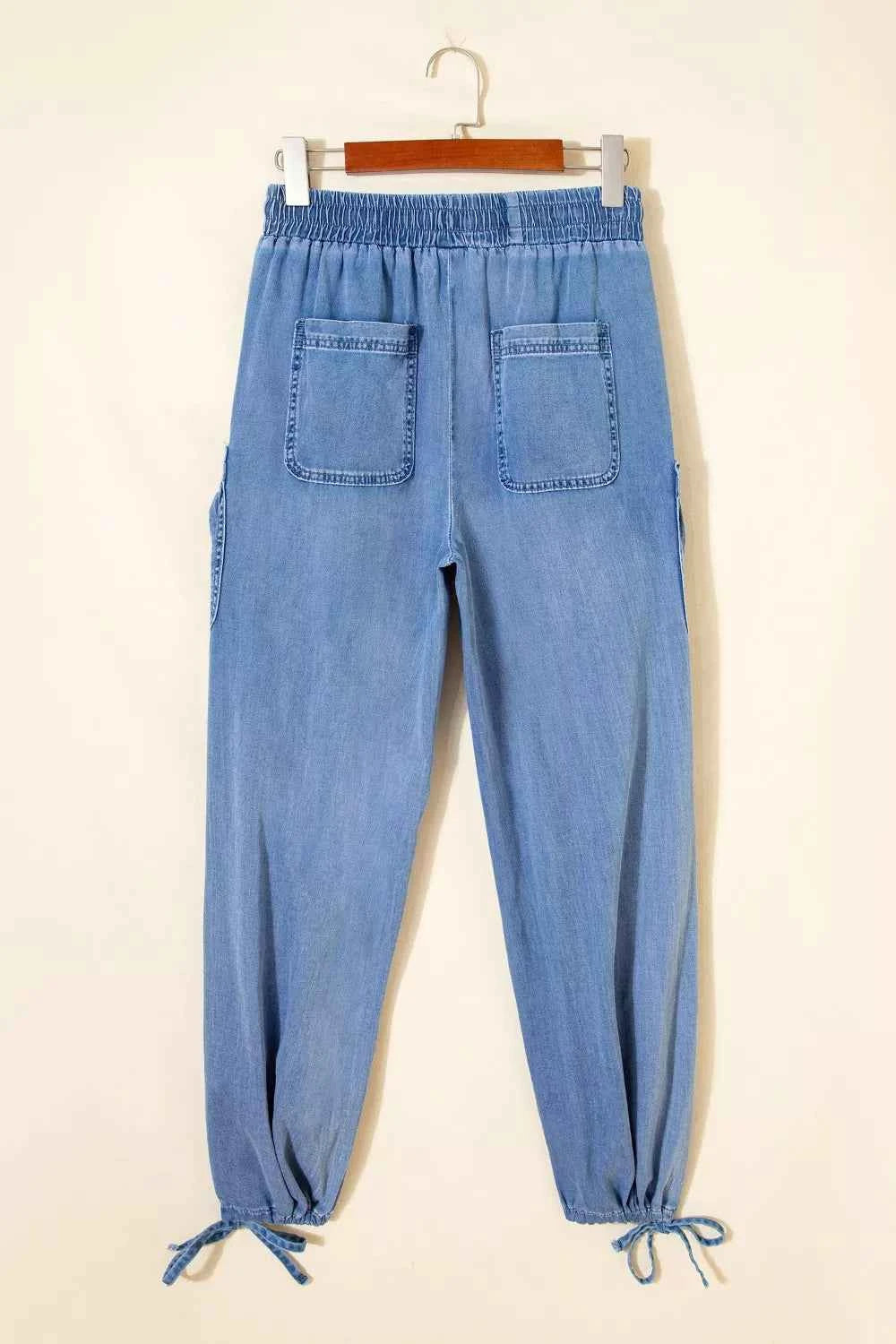 Drawstring Elastic Waist Pocketed Loose Jeans