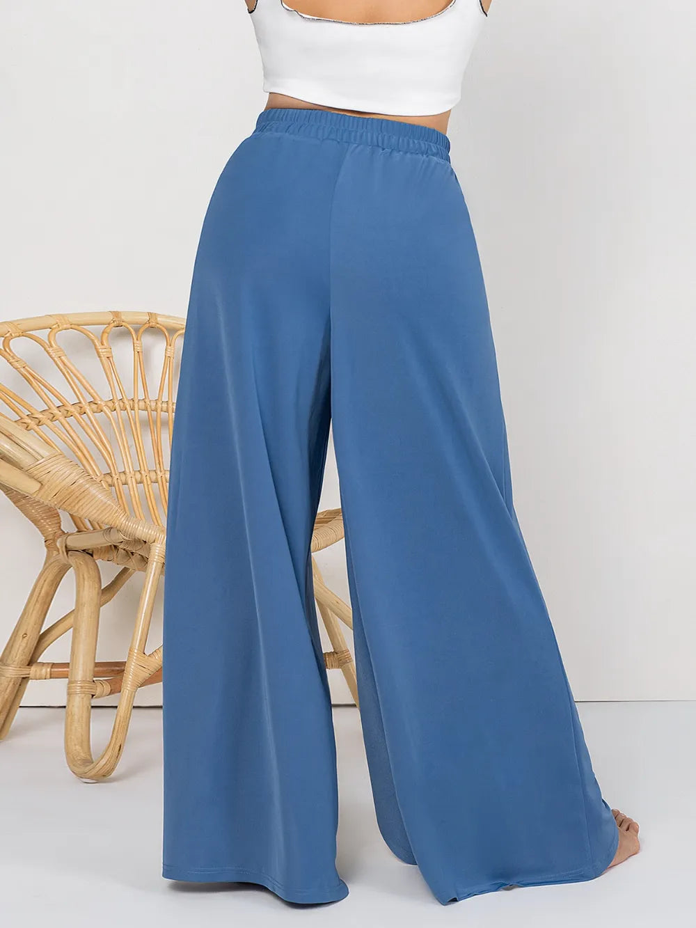 Tied Slit Wide Leg Pants.