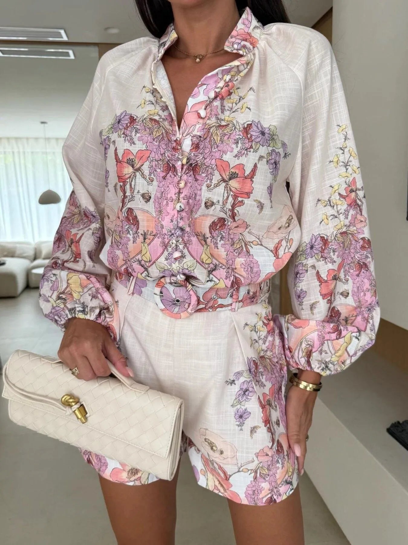 Long Sleeve Shirt and Shorts Set for women.