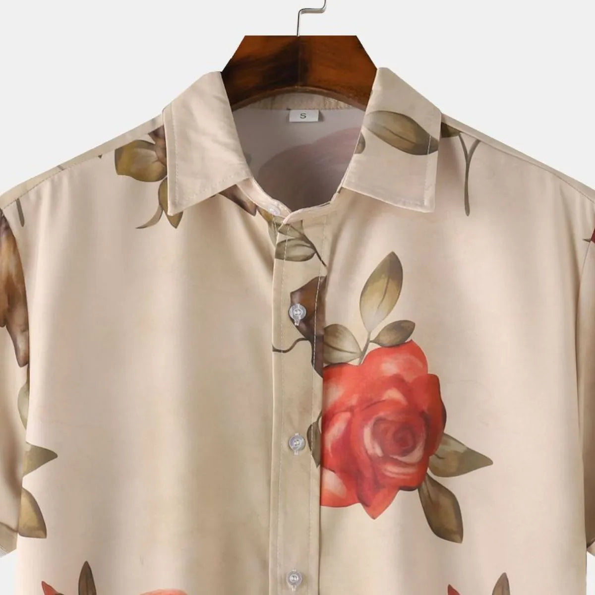 Men's Rose Print Short Sleeve Button Down Shirt, Miami style men shirt.