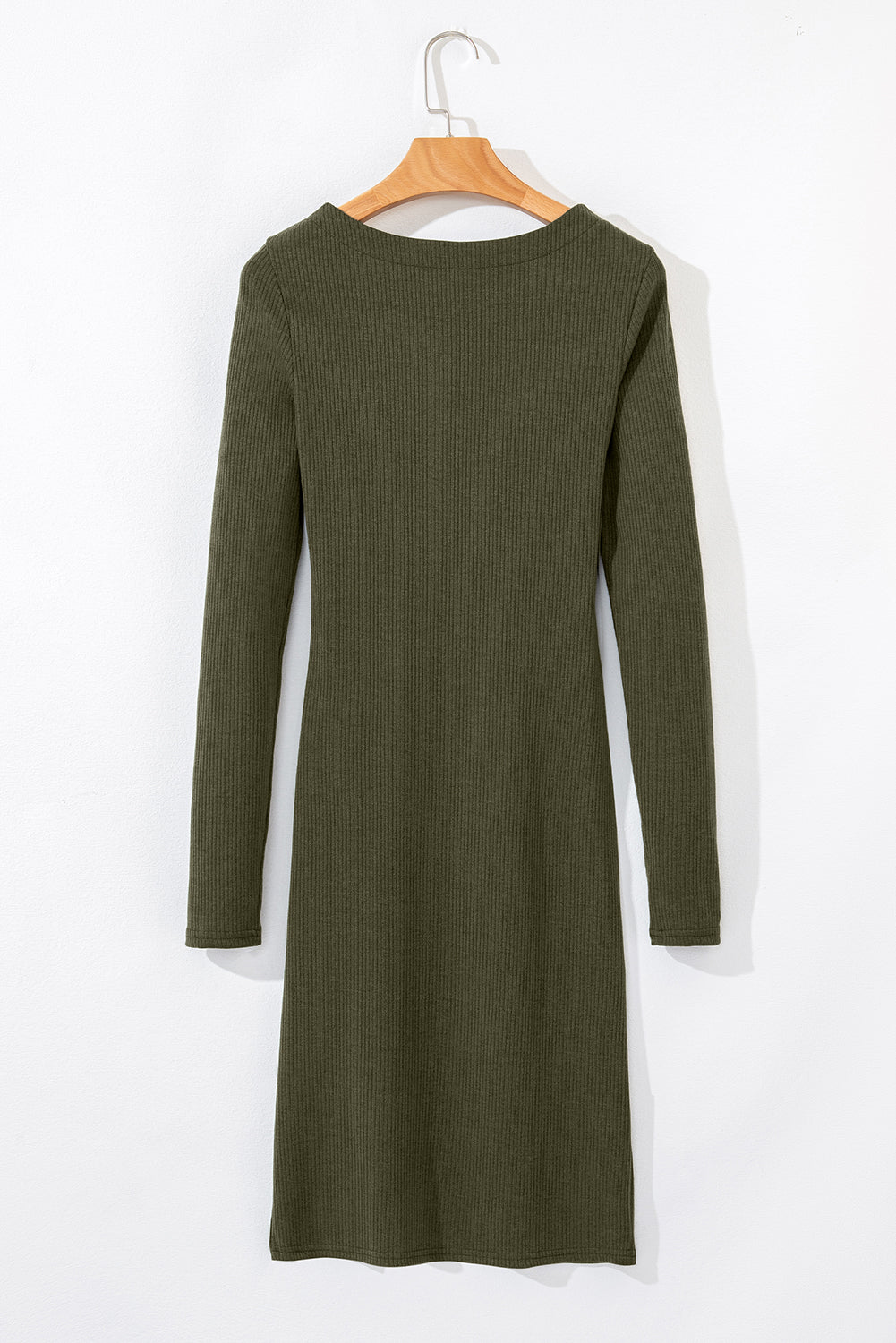 Jungle Green Ribbed Side Slit Ruched Slim Fit Long Sleeve Mini Dress Dear-Lover Dropshipping