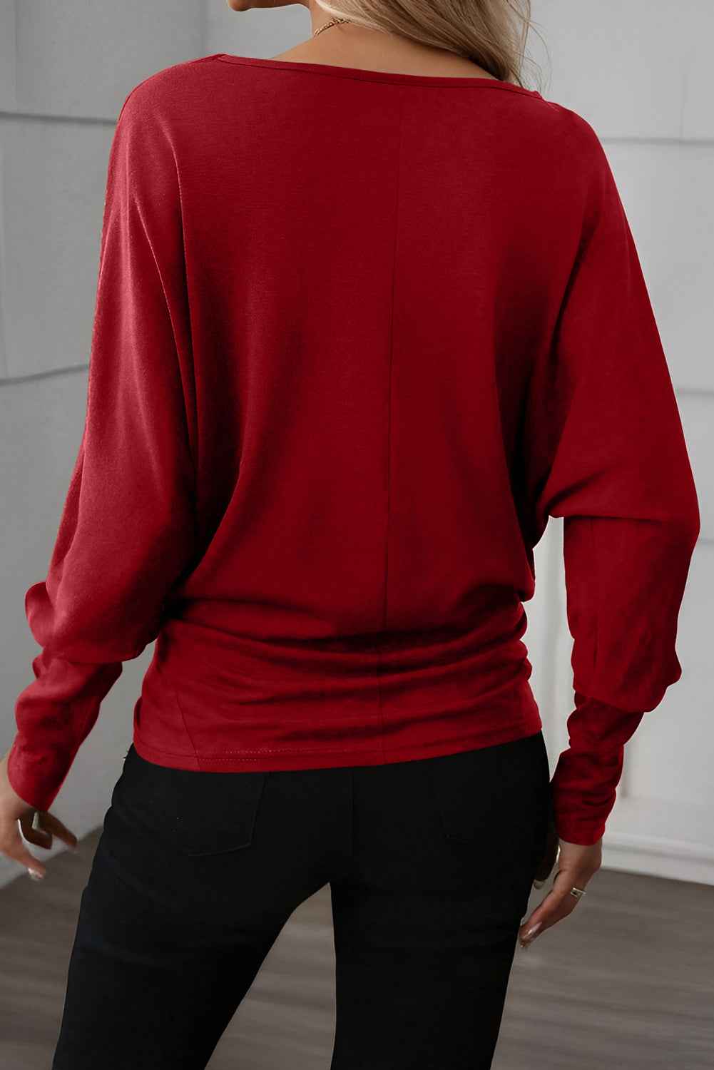 Red Dahlia Solid Color Extended Cuffs Long Sleeve Top